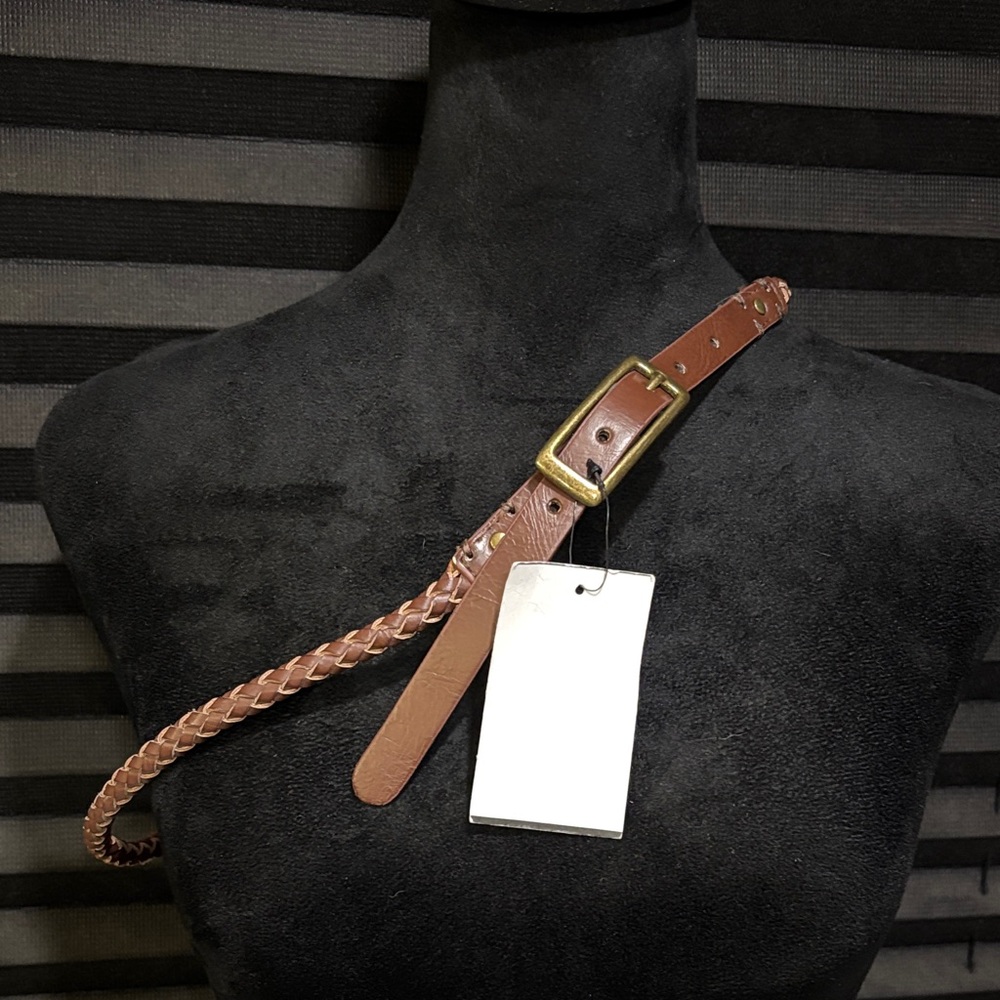 LODIS Brown Leather Braided Round Skinny Adjustable Buckle Belt 42” Length‎